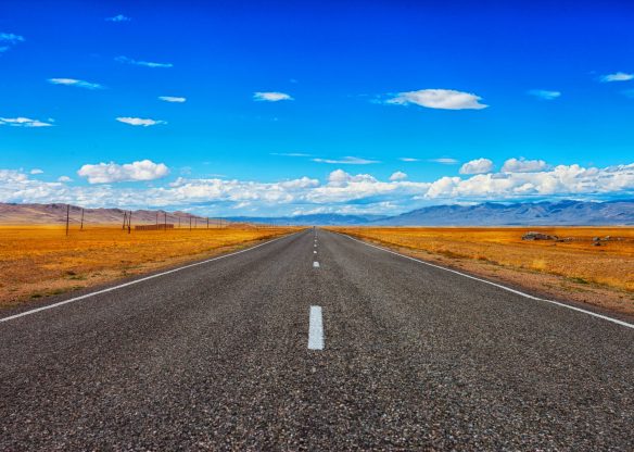 Road and blue Cloudy Sky